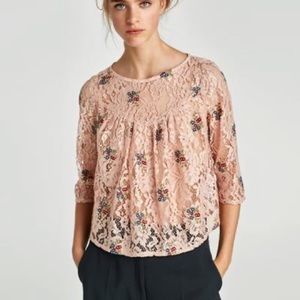 Zara Basic Collection Floral Lace Top size xs